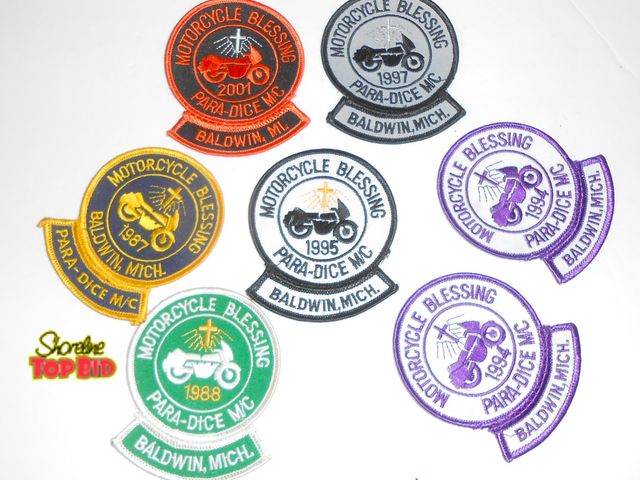 Lot 59-74237 - X7 Lot of Blessing of the Bikes - Baldwin Michigan Cloth Patches. 1-1987, 1-1988, 2-1994, 1-1995, 1-...