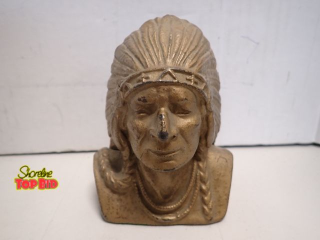 Lot 59-14119 - Vintage Indian Head National Bank Coin Bank - Native American Chief produced during 1920s and 1930s