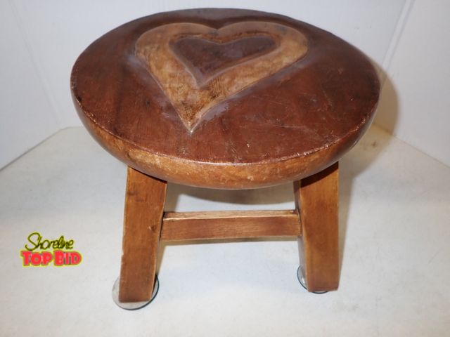 Lot 59-43155 - Wooden Plant Stand Or Step Stool With Engraved Heart , Very Cute