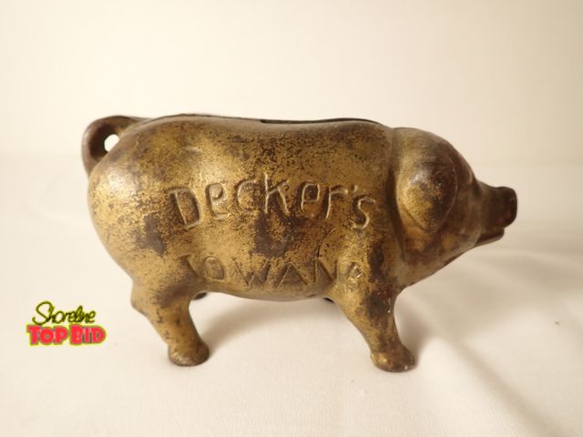 Lot 59-20206 - Antique Cast Iron Decker's Iowana Piggy Bank, Collectible Promotional Item Produced around1910, Est....