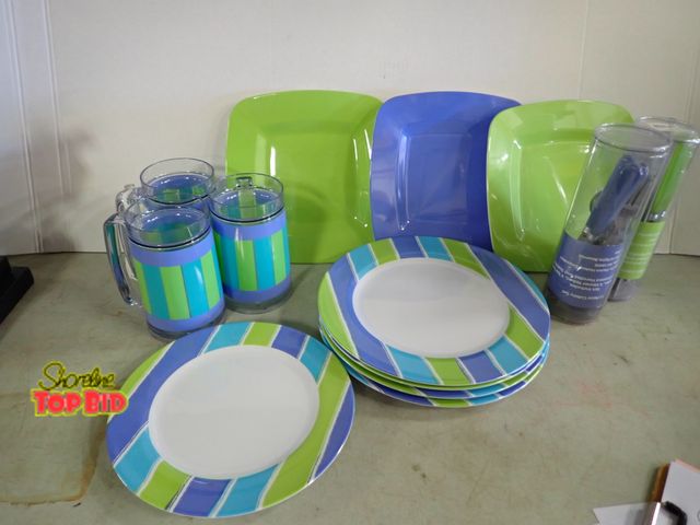 Lot 59-58089 - Heavy Duty Melamine Lightweight Shatter Proof and Chip Resistant, 12 pc set and two 12 piece cutlery...
