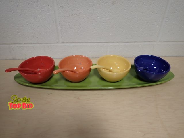 Lot 59-41014 - Pottery Barn Colorful Serve Condiment Set, Excellent Condition