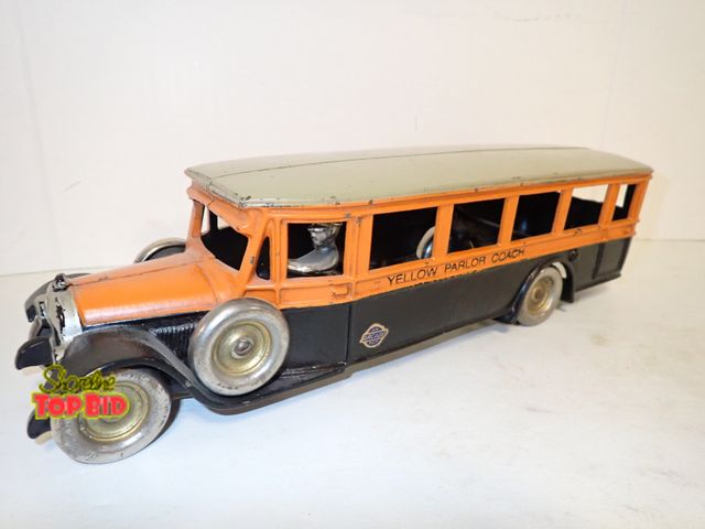 Lot 59-10318 - Ca. 1926 Arcade Yellow Parlor Coach Toy Bus 13" long