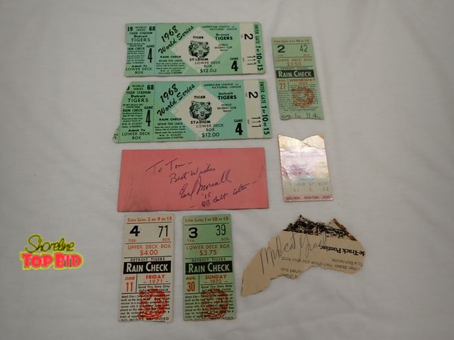 Lot 59-31266 - Baseball Ephemera, Detroit Tigers 1968 World Series Tickets, Autographs and More