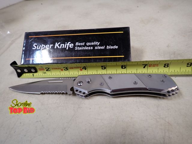 Lot 59-41303 - New Super Knife Stainless Steel 440 Push Button Spring Action Release