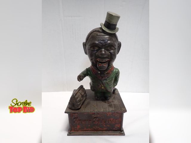 Lot 59-10234 - Antique Cast Iron "Stump Speaker" Mechanical Bank, by the Shepard Hardware Co. 1886, The Bank Lampoo...