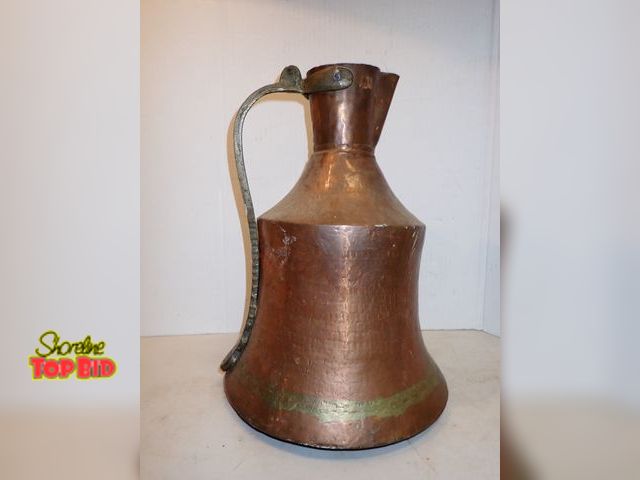 Lot 59-14390 - Antique Hammered Turkish Bursa Carafe, Copper Water Jug, Hand Crafted in the 19th Century, Missing L...