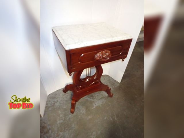 Lot 59-10045 - Victorian Style Lyre-Harp Mahogany, Made in Italy, Table with Marble Top