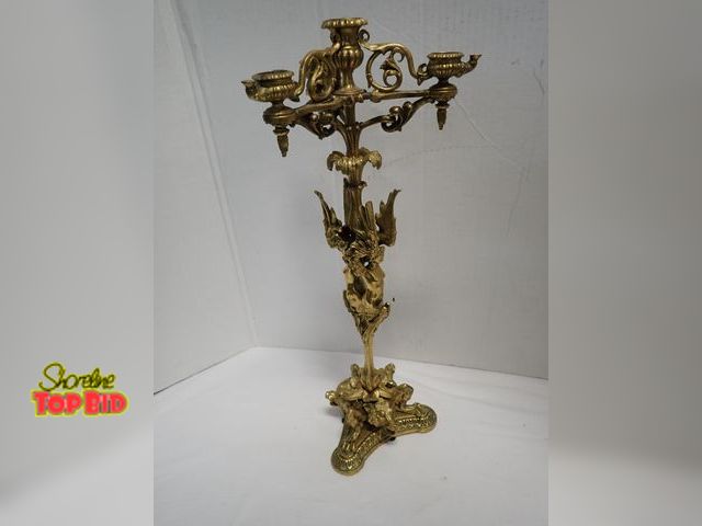Lot 59-10378 - Antique French-Style Gilt Bronze Candelabra, featuring elaborate mythological or neoclassical figure...