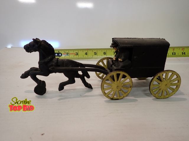 Lot 59-13024 - Vintage Cast Iron Horse-Drawn Toy Carriage 10 1/2" long