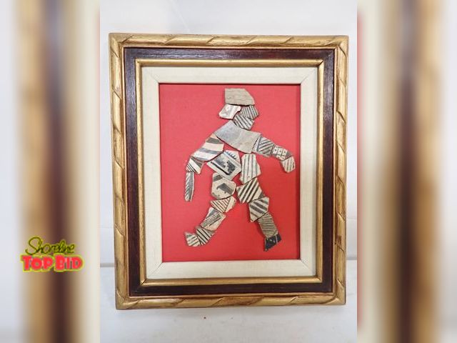 Lot 59-14494 - Framed Mosaic Depicting a Walking Figure, Meticulously composed from pottery shards - technique is c...