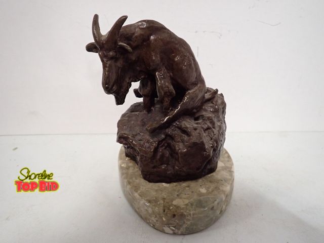 Lot 59-10289 - Signed, Charles Marion Russel Bronze Sculpture Seated Mountain Goat on Marble Base. Estimated value ...