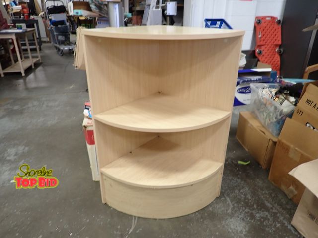 Lot 59-50009 - Wood Corner Storage Unit Curved Front Rounded Design and 3-Tier Open Storage