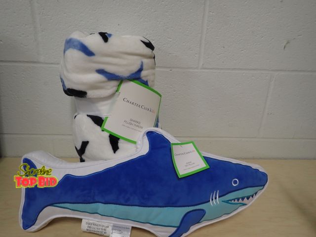 Lot 59-45021 - New Charter Club Shark Plush Throw 50" x 60" and New Charter Club Shark Pillow 9.5" x 20"