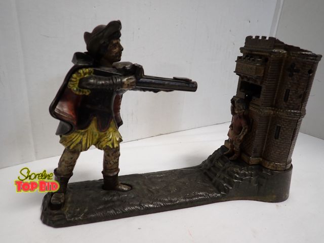 Lot 59-10350 - Antique William Tell Cast Iron Mechanical Coin Bank, Working, Original