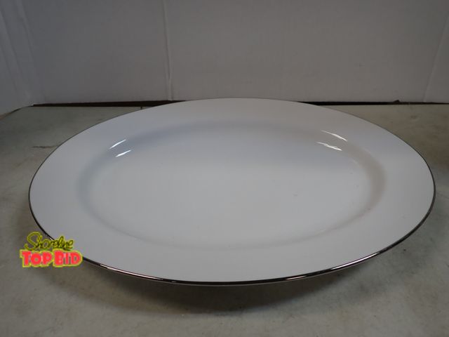 Lot 59-41894 - Pottery Barn serving platter white with sliver trim no cracks or chips