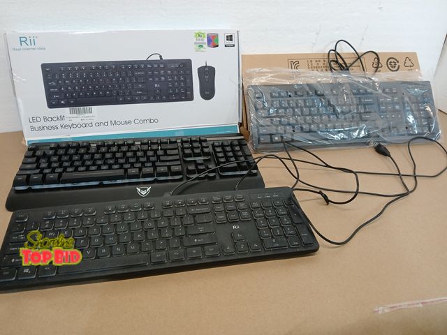 Lot 59-71022 - Katydid 3456 Keyboard Lot of 3 USB Wired Keyboards Rii Backlit Rii Slim Katydid Unbranded Untested