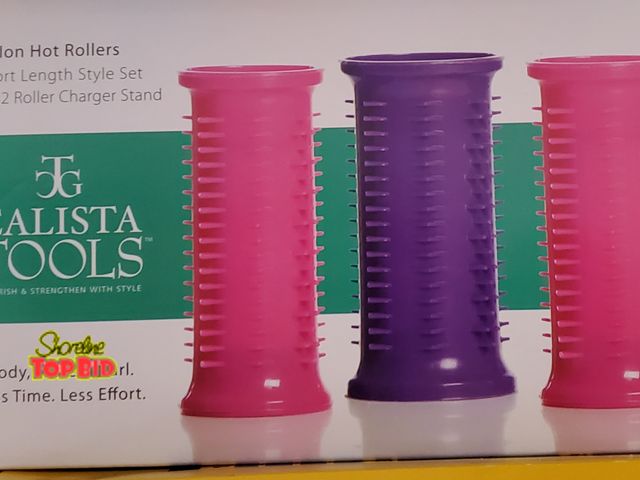 Lot 59-43632 - Calista Tools Ion Hot Rollers,  3 pink 9 purple all medium style set 12 with base.