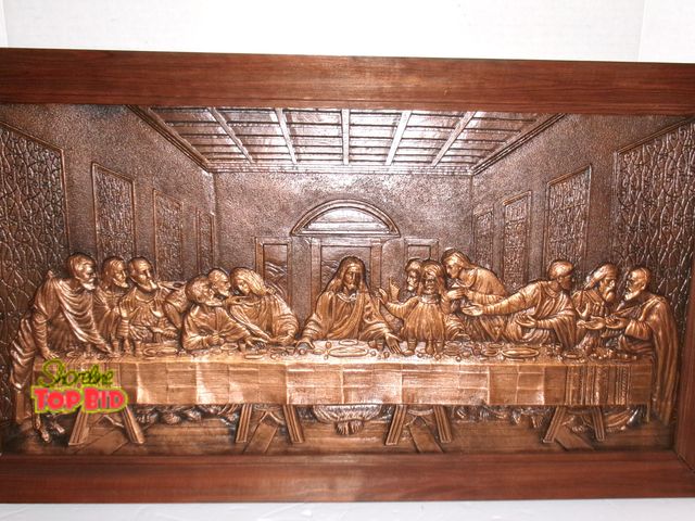 Lot 59-74452 - Vintage 3D embossed copper repoussé wall art depicting Leonardo da Vinci’s iconic masterpiece, The L...