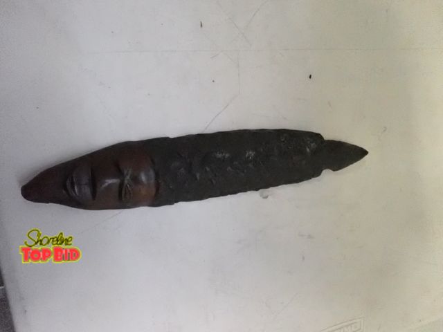 Lot 59-30025 - Vintage African Head &amp; Head Dress Sculpture Ebonized Wood Carving W. African Tribal Art 12 1/2" ...