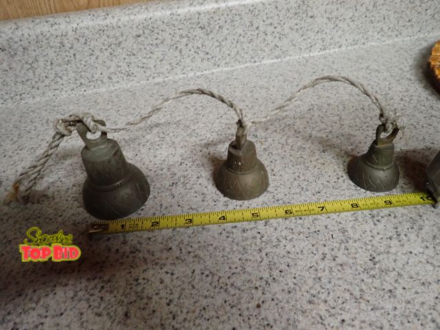 Lot 59-43280 - 3 Antique Brass Nautical Maritime Bells - 3", 2 1/4" - 2" on string