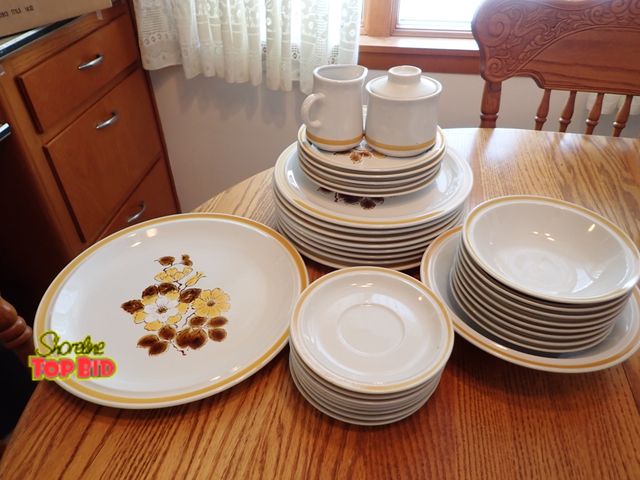 Lot 59-43518 - Vintage Golden Zinnia Stoneware Dishes, 34 pc Total - Not a Complete Set