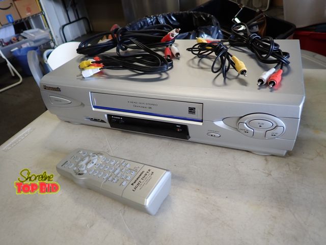 Lot 59-21246 - Vintage DVD Panasonic Light Tower VCR Player with Remote &amp; Multiple Original Wiring Cords, Works