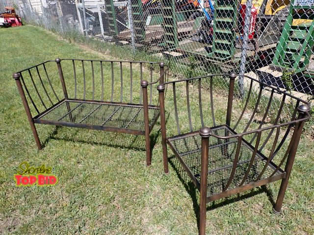 Lot 59-58130 - 2 pieces of Metal Wrought Iron Yard Furniture - very unique - chair seat is 22" x 27", 14 1/2" high ...