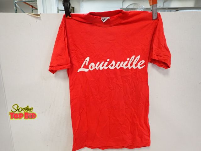 Lot 59-13145 - New Old Stock Vintage 1980s-1990s Vibrant Red T-Shirt features a Classic White Collegiate Script Spe...