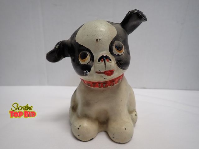 Lot 59-10237 - Antique Hubley Fido Puppy Black &amp; White Dog Cast Iron Metal Coin Bank, Rare Find