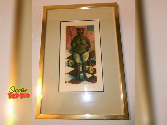 Lot 59-74501 - Eclectic Cat lady Print. Professionally Framed Artist Signed &amp; Numbered (89/275) Cat Lady Print ...