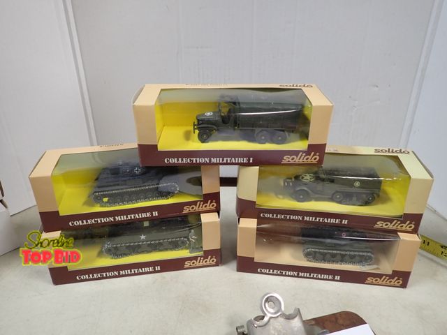 Lot 59-41462 - 5 New 1980s Solido Diecast Military Vehicles "Les Militaires" Collection Made in France