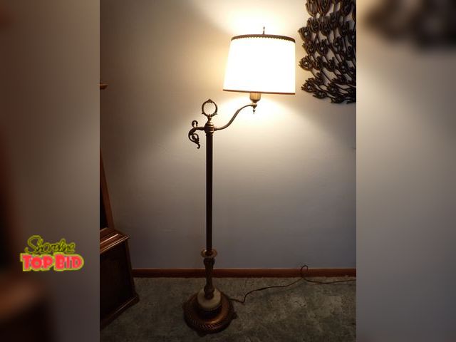 Lot 59-43047 - Vintage Brass Floor Lamp with a Swing Arm 3-Way Light and a Marble Base. Cord is Taped but Still Wor...