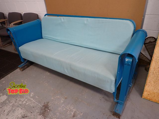 Lot 59-20128 - Mid-Century 1940-50s Americana Suspension Glider Metal Sofa, Works Great, 77" long mounted on 4 x 4 ...
