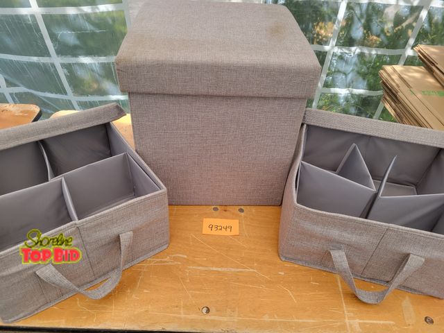 Lot 59-93249 - Ottoman Storage Cube and 2 Partitioned Storage Cubes