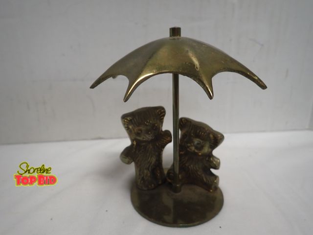 Lot 59-14085 - Vintage Solid Brass "Two Friends in the Rain" 4 1/2" tall