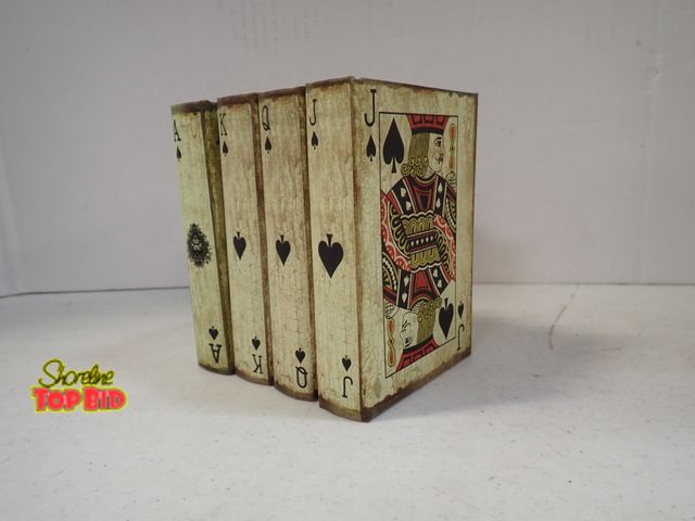 Lot 59-43449 - Set of 4 Playing Card Wood Book Box, Magnetic Close Secret Storage Boxes