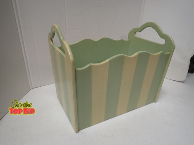 Lot 59-21306 - Vintage Hand-Painted Wooden Magazine Rack or Storage Caddy, Light Green &amp; Cream Striped Pattern ...