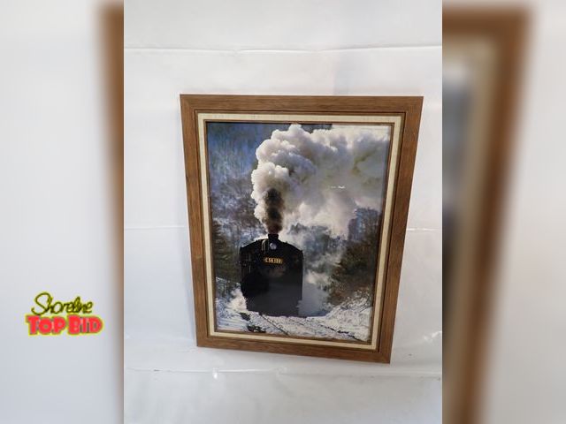 Lot 59-14406 - Large Print of Japanese Steam Locomotive C56 150 Powering Through Snowy Landscape 28" x 22" frame