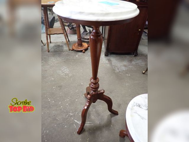 Lot 59-10076 - Vintage Victorian Style Pedestal Plant Stand Table Marble Top 35" x 14" Diameter
