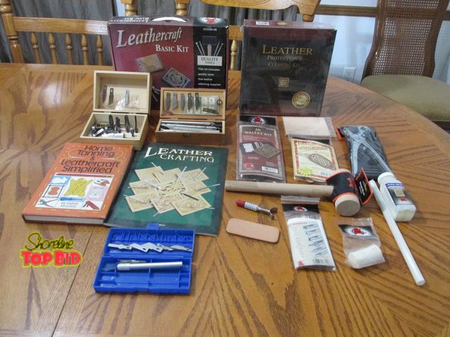 Lot 59-10091 - Leathercraft lot:  includes leathercraft basic kit with ID wallet &amp; key pocket kits; leathercraf...