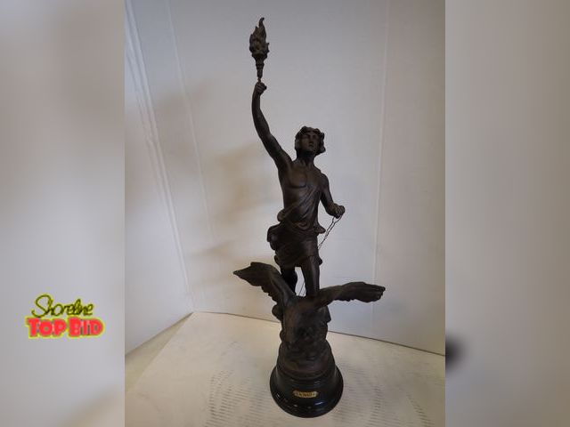 Lot 59-10055 - La Nuit (The Night) Spector Sculpture Young Figure Holding a Torch While Standing on Eagle 27 1/2" t...