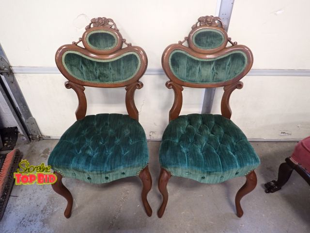 Lot 59-10095 - 2 Victorian Style Parlor Matching Chairs with Hand Carved Rose Accents, Very Sturdy Condition, Ca. 1...
