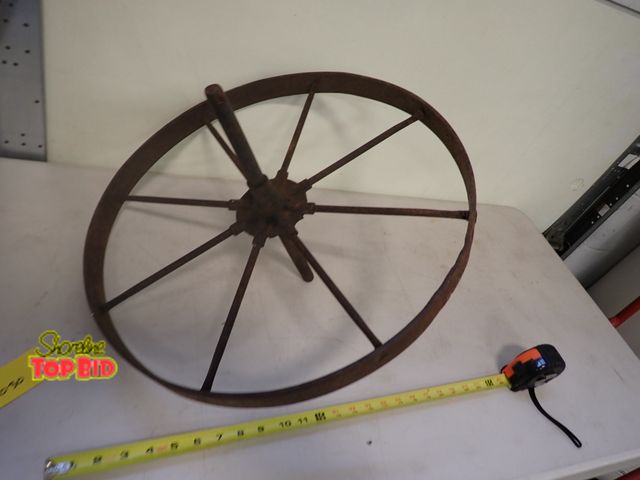 Lot 59-42030 - Antique Iron Spoked Wheel 20" with Axel Center, Possible Wheel Barrow Wheel, Great Condition, Heavy ...