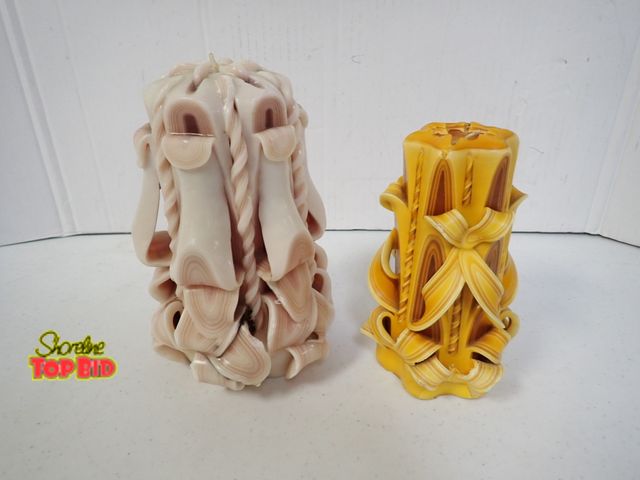 Lot 59-21086 - Vintage Old School Hand Carved Candle - this is a beauty - color is pinkish/taupe - couple of minor ...