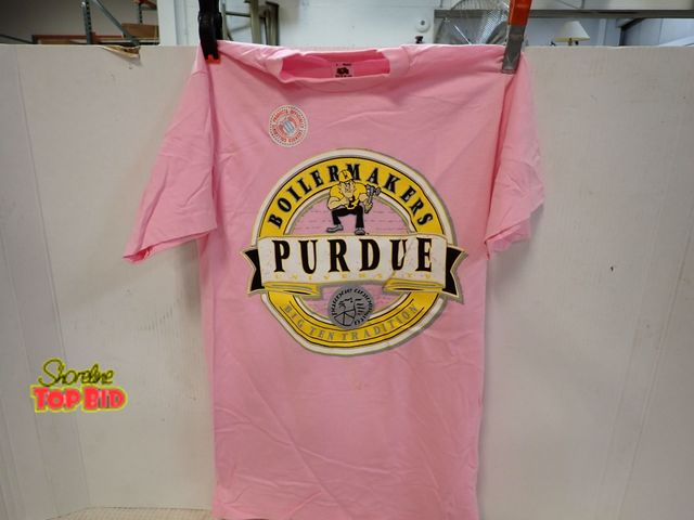 Lot 59-13143 - New Old Stock Vintage 1980s-1990s Pink Purdue University Boilermaker Graphic T-Shirt featuring Purdu...