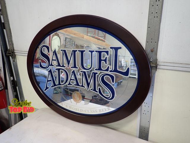Lot 59-30042 - Beautiful Classic Samuel Adams Beer Mirror Advertisement Sign, Oval with Dark Wood Stained Framed 32...