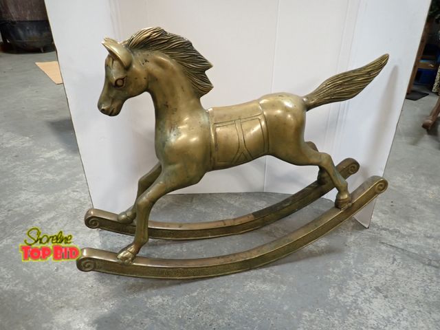 Lot 59-10109 - Mid-century 1950s Extra-Large Vintage Yellow Brass Rocking Horse 27" H x 38" Long. Estimated value $...