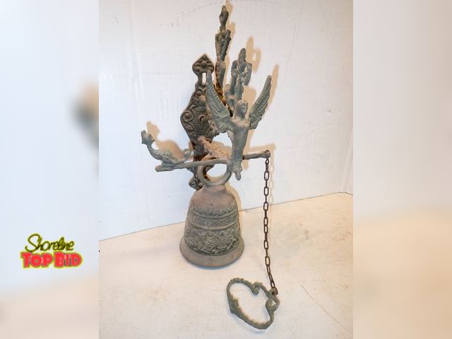 Lot 59-14547 - Vintage Victorian Style Brass Monastery Bell, Wall Mounting with Pull Chain &amp; Handle with Cherub...