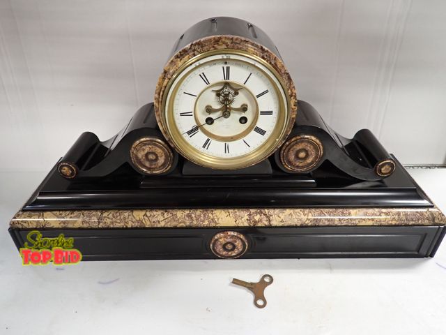 Lot 59-14179 - No. 1 Hry Marc Paris Black &amp; Splattered Marik Mantle Clock, Rare - France, Ca 1860, Working Cond...